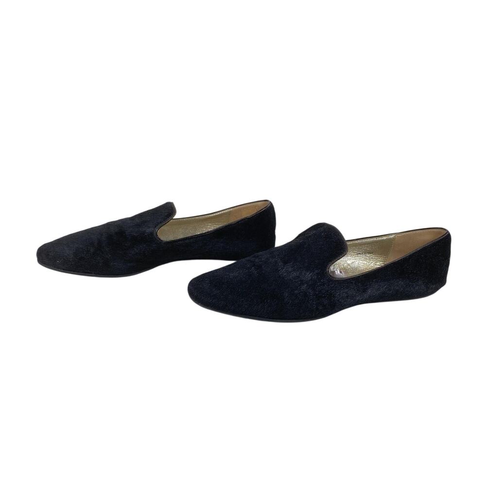 Jimmy Choo Black Calf Hair Smoking Slippers EU 39 US 8.5 Italy Loafer Flats COA